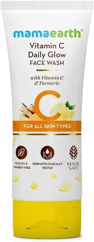 Mamaearth Vitamin C Daily Glow Face Wash With Vitamin C, Turmeric & Aloe Vera, Brightens Dull Skin & Fights Sun Damage, Improves Skin Tone & Boosts Radiance | Daily Cleanser For All Skin Types, 100ml